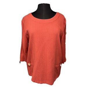 NEW Focus Casual Life Textured Pullover Top Size Med‎ Rust Button Accent Pockets